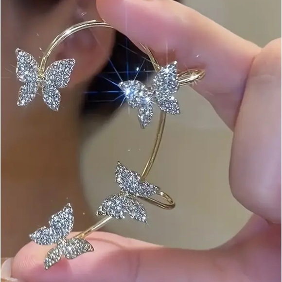 CZ Diamond Butterfly Gold Plated Ear Cuff Earrings Climbers LAST PAIR - Picture 4 of 12
